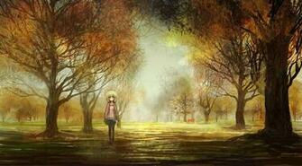 Trees Autumn Wallpaper Anime Girls