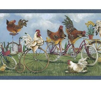 Blue Rooster Wallpaper Border Kitchen Bathroom