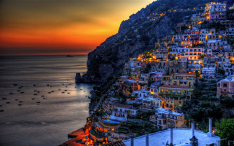 HDr Coast Ocean Light Night House Town Italy Man Made Positano Wallpaper