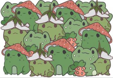 Frogs Galore Mushroom Flower Strawberry Cottagecore Chibigreen