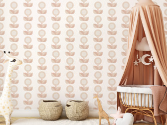 Peach Retro Geometric Vintage Flowers Wallpaper