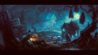 Halloween Night At The Cemetery Widescreen Wallpaper Wide