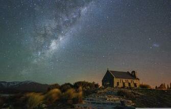 The Milky Way Church Ladder Mountain Stars Mystery Wallpaper