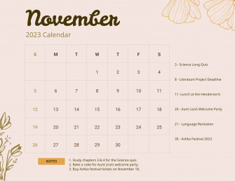 Floral November Calendar Template In Word Google