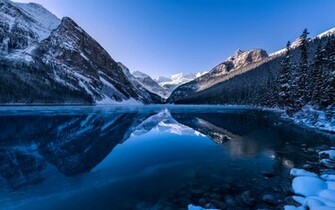 Wallpaper Lake Louise Alberta Canada Mountain Forest