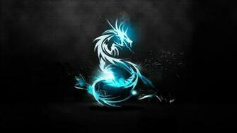 Abstract Blue Dragon Logos Amd Black Background