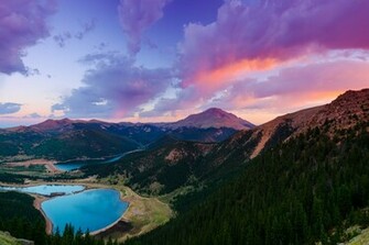 Pikes Peak Lake Forest Sunset Sky Clouds Wallpaper Photos
