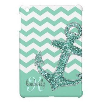 Aqua Faux Glitter Anchor Chevron Personalised
