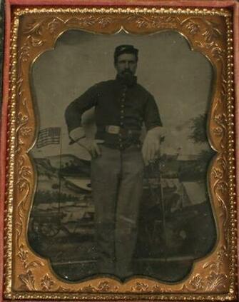 Civil War Era Tintype Cavalry Tinted Painted Background