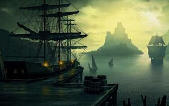 Tall Ships Graphic Wallpaper
