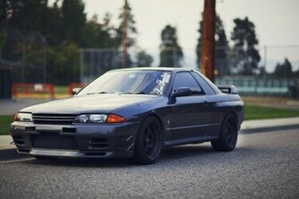 Nissan Skyline R32 Tuning Black Road Background Wallpaper