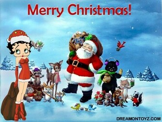 Merry Christmas In Red Betty Boop Wearing Santa Hat And Sexy