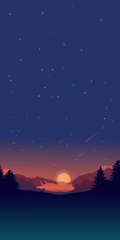 Sunset Stars Minimal Nature iPhone Wallpaper HD