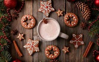 Merry Christmas Cookies Cup Drinks Wallpaper