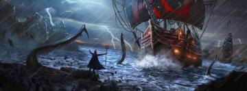 Dual Monitor Fantasy Ship Wallpaper HD Background