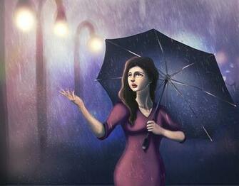 Desktop Wallpaper Girls Rain Parasol Painting Art
