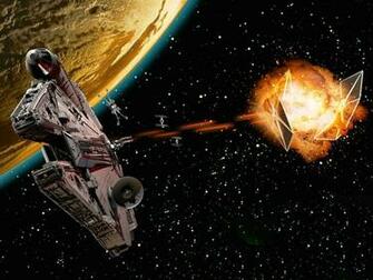 Star Wars Wallpaper Millenium Falcon Destroying Tie