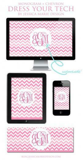 Dress Your Tech Pink Chevron Monogram Wallpaper Computer