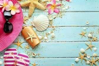 Tropical Beach In Summer Holiday Pink Hat Flip Flops