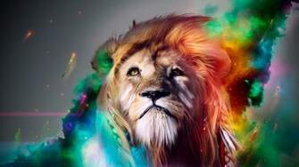HD X Rainbow Space Lion Wallpaper