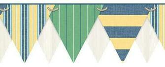 Light Blue And Navy Striped Pennant Border Contemporary Wallpaper
