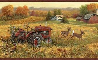 Ll50221b Fall Deer And Farm Scene Wallpaper Border
