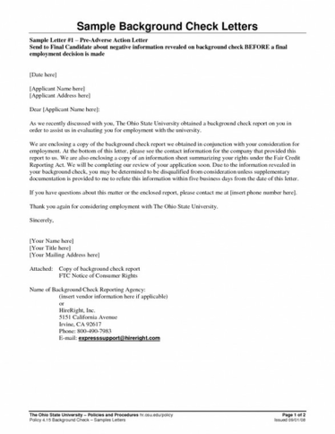 Sample Background Check Letters Letter Pre Adverse Action By