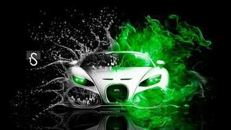 Bugatti Green Fire Water Abstract Mix HD Wallpaper Design By