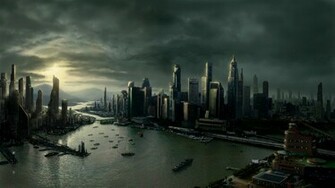 Cityscapes Dawn Futuristic Architecture Bridges Buildings Artwork