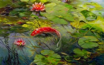 Lovely Koi Lily Pond Wallpaper Stock Photos