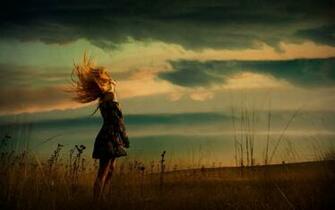 Windy Day Wallpaper Woman Amp Field