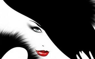 Black White Red Lips Wallpaper
