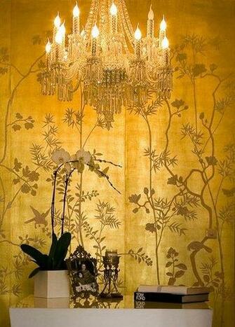 Chinoiserie Wallpaper Gold Foil Silk Eastern Classical