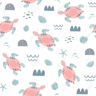Pink Sea Turtle Seamless Pattern Cute Swimming