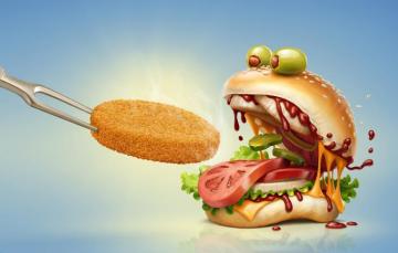 Wallpaper Rendering Food Art Tomato Olives Hamburger Fast