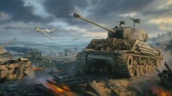 Sherman Tank Wallpaper Ww2 P Mustang War Art Painting Galaxy