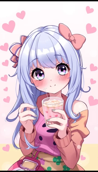 Cute Anime Girl Drinking Boba Wallpaper