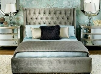 Bedroom In Feminine Glam Style Vintage Wallpaper Velvet And Silk