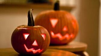 Two Fanny Halloween Pumpkins HD Wallpaper