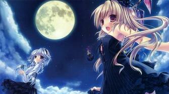Wallpaper Anime Girl Vampire Night Moon Full HD
