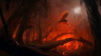 Wallpaper Bird Dark Moon Fantasy Forest Fire Owl