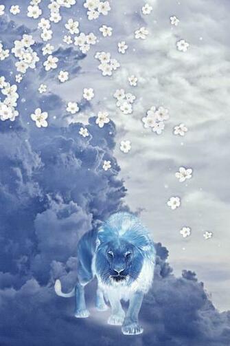 Lion Blue Clouds Background Daisys Original Mine Glorified