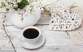 Wallpaper Coffee Heart Flowers Desktop