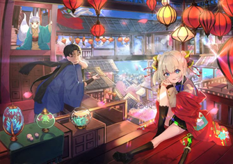 Wallpaper Anime Old Man Girl Scenic Traditional Buildings