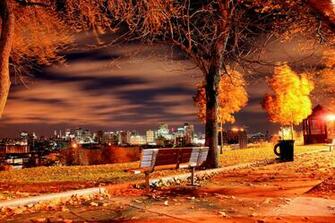 Wallpaper Autumn Usa Evening New York Bench In