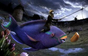 Wallpaper Flowers Fish Humor Surreal Absurd Image For Desktop