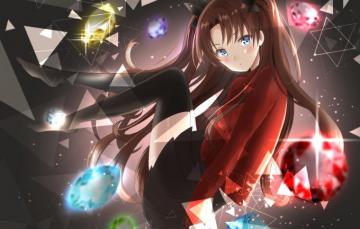 Wallpaper Triangles Girl Tohsaka Rin Fate Stay Night