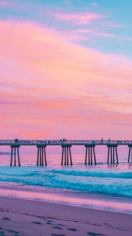 Wallpaper Pier Sea Surf Pink Hermosa Beach