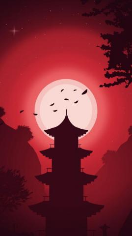 Artwork Building Moon Night Silhouette Wallpaper