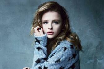 Chloe Moretz Wearing Blue Sweater Wallpaper